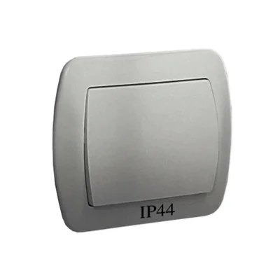 Splashproof single-pole switch IP44, 10A, 250V, screw terminals, silver (metallic)