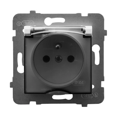 Splashproof socket with grounding IP-44 transparent cover white