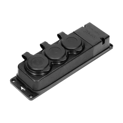 Splitter resistente agli schizzi e agli urti, IP44, 3x2P+Z, 16A, 230V AC, in gomma ignifuga.