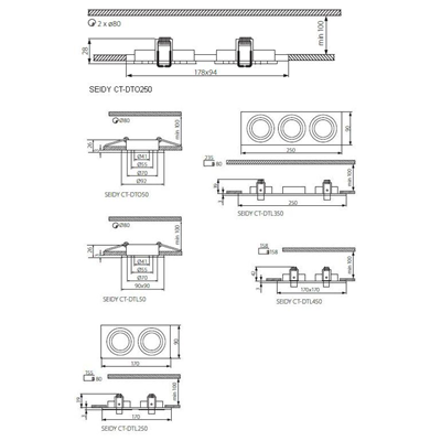 Spot de plafond SEIDY CT-DTL250 ALUMINIUM