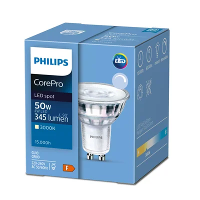 Spot LED Philips CorePro 7W (équivalent 50W, 660 lm, 4000K, culot ND 7-50W, MR16, 840, 36D), garantie 2 ans.