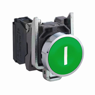 Spring return pushbutton, flush, 1NO, green