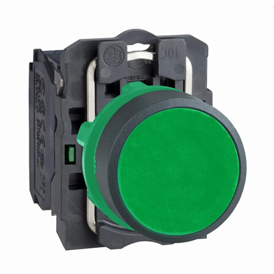 Spring return pushbutton, flush, 1NO, green