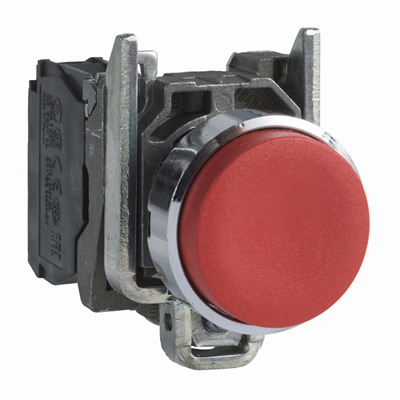 Spring return pushbutton, protruding, 1NC, red