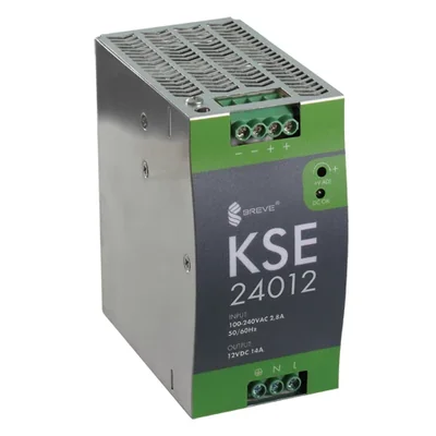 Стабілізований імпульсний блок живлення KSE 24012M 230/12VDC 20A із захистом і регулюванням напруги IP20 TH-35