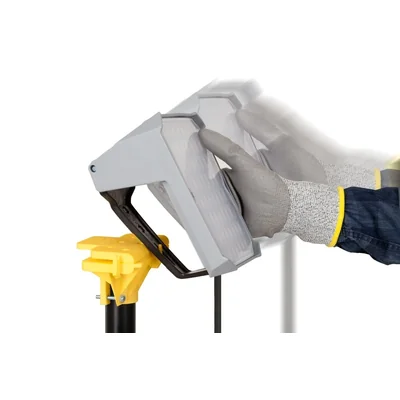 Stand FUTURE negro de 2 m con sistema Click Head, cartón de color.