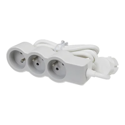 Standard-Verlängerungskabel 3x2P+Z, mit 3,0 Meter Kabel 3x1,5 mm² - Weiß/Hellgrau