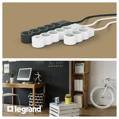 Standard-Verlängerungskabel 4x2P+Z, ohne Kabel (Mehrfachsteckdose) - Weiß/Hellgrau