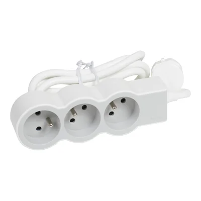 STANDARDNÍ PRODLUŽOVACÍ KABEL 3X2P+Z, S 3,0 METRÝM KABELEM 3X1,5 MM2 - BÍLÁ/SVĚTLE ŠEDÁ