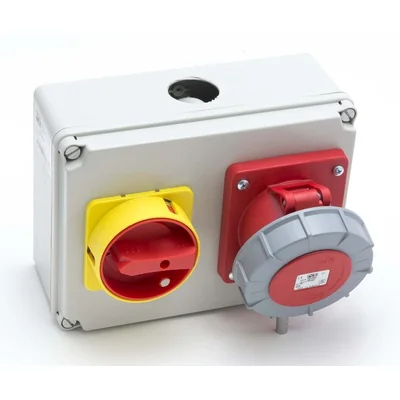 Stationäre Schaltanlage mit Trennschalter vom Typ „MŁAWA“, Gehäusedichtheit IP55. Eingang Pg29-Schalter 0-1 „Ausgang 63/5