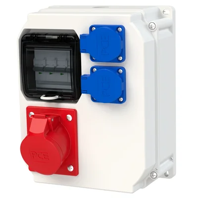 Stationary plastic switchgear type "MIKOŁAJKI" IP55 housing tightness Pg21 input - 16/5xB16 output 2xGSxB16