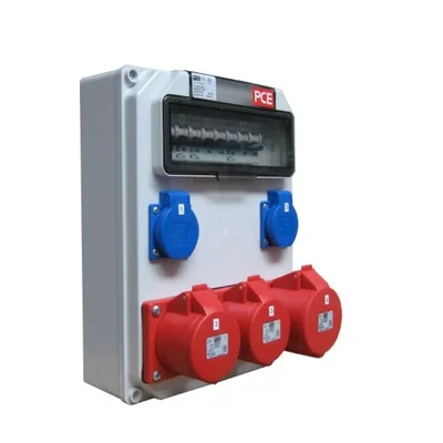 Stationary switchboard made of "HEL" type plastic, IP44 tightness 10m Input Pg21 - output 32/5xB32 16/5xB16 4xGSx2xB16