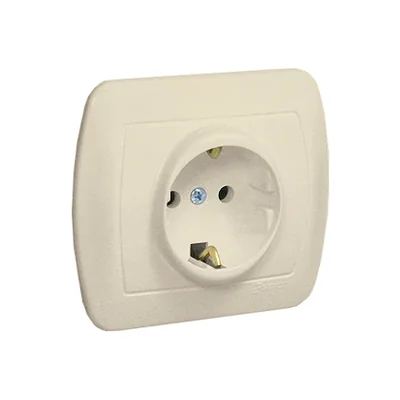 Steckdose mit Erdung, Typ Schuko, 16A, 250V, Schraubklemmen, beige