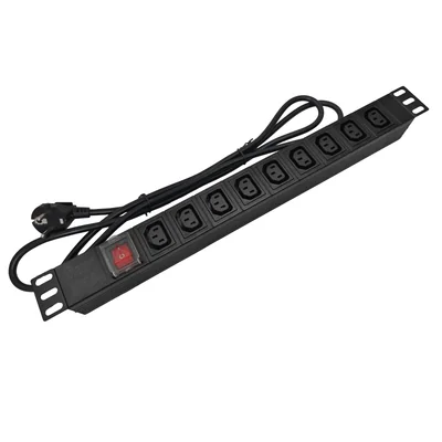 Steckdosenleiste 19, 230 V – 9 Steckdosen (IEC320 C13), mit LED-Schalter, 1,8 m Kabel, CEE 7/7, ALANTEC