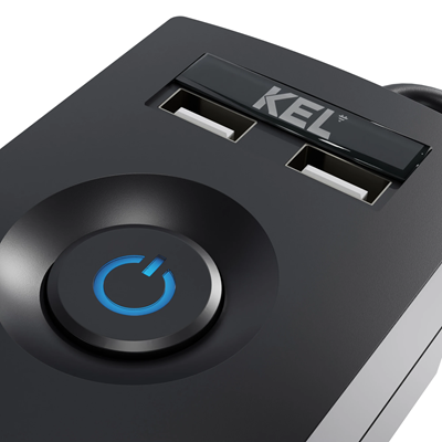 Steckdosenleiste mit Sicherung und Überspannungsschutzsystem Profi, 5 Steckdosen, 2 USB-Anschlüsse, Länge 1,5 m, 10A 230V 2300W, schwarz