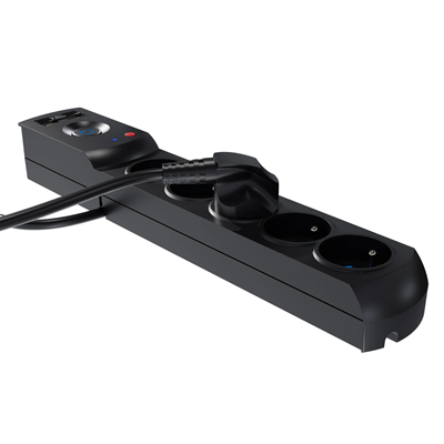 Steckdosenleiste mit Sicherung und Überspannungsschutzsystem Profi, 5 Steckdosen, 2 USB-Anschlüsse, Länge 1,5 m, 10A 230V 2300W, schwarz