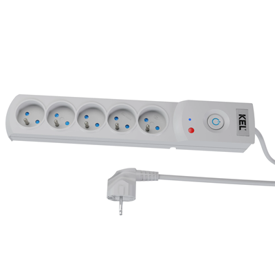 Steckdosenleiste mit Sicherung und Überspannungsschutzsystem Profi, 5 Steckdosen, Länge 3m, 10A 230V 2300W, grau