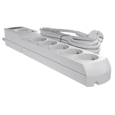 Steckdosenleiste mit Sicherung und Überspannungsschutzsystem Profi, 5 Steckdosen, Länge 3m, 10A 230V 2300W, grau