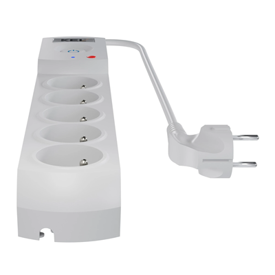 Steckdosenleiste mit Sicherung und Überspannungsschutzsystem Profi, 5 Steckdosen, Länge 3m, 10A 230V 2300W, grau