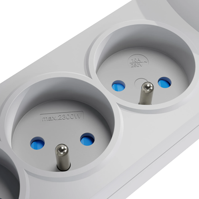 Steckdosenleiste mit Sicherung und Überspannungsschutzsystem Profi, 5 Steckdosen, Länge 3m, 10A 230V 2300W, grau