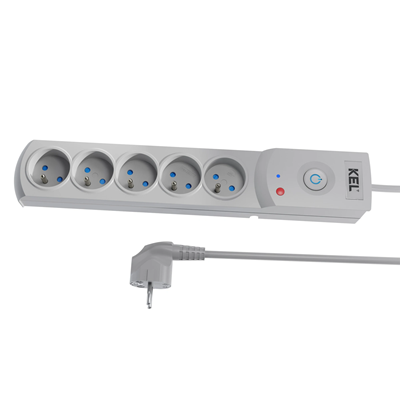 Steckdosenleiste mit Sicherung und Überspannungsschutzsystem Profi, 5 Steckdosen, Länge 3m, 10A 230V 2300W, grau