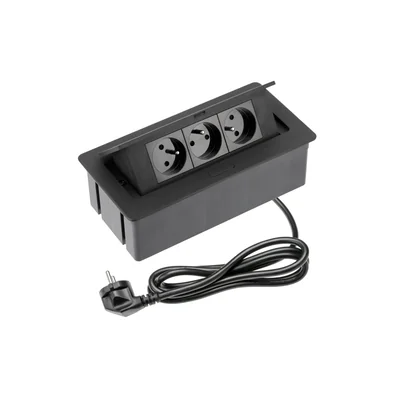 Steckdosenset für Polstermöbel, 3-fach Steckdose mit Erdung, Netzkabel mit Stecker, schwarz