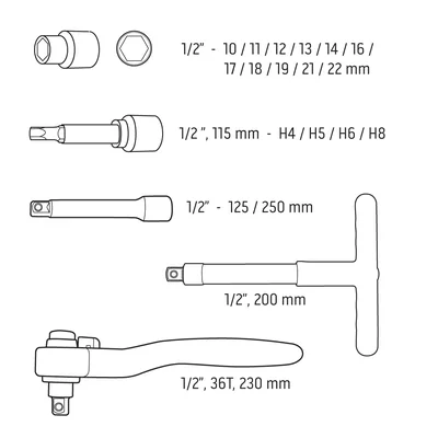 Steckschlüssel 1000V, 19 Stück.