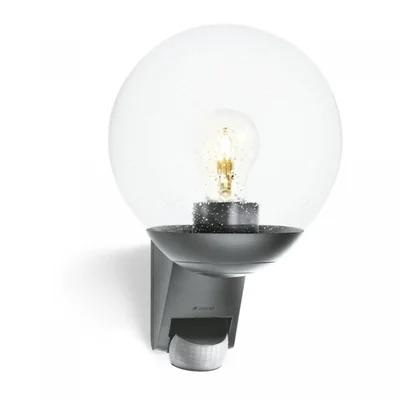 STEINEL L585 S PIR-Fassadenleuchte mit Bewegungs- und Dämmerungssensor, max. 60 W, E27, IP44, 230 V, Anthrazit, Glas, Kunststoff