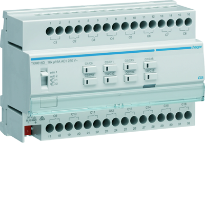 Sterownik załączający/żaluzjowy 16-/8-krotny 16A C-load, 8 mod, KNX easy