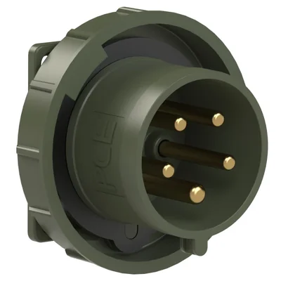 Straight MILITARY panel plug 32A 3P+Z+N 400V 50/60Hz 6h IP67 (flange: 75X75, screw spacing: 60X60)