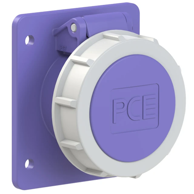 Straight panel socket 16A 2P 24V 50/60Hz IP66/67 (75X85 flange, 60X60 hole spacing), nickel-plated contacts