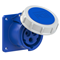 Straight panel socket 16A 2P+E 230V 50/60Hz 6h IP67, flange 70X70, bolt spacing 56X56