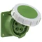 Straight panel socket 16A 3P+Z+N >50-500V 100-300Hz 10h IP67, flange 75X75, screw spacing 60X60, nickel-plated contacts