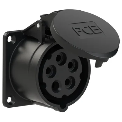 Straight panel socket 16A 3P+Z+N 500V 50/60Hz 7h IP44, flange 70X70, bolt spacing 56X56