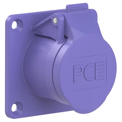 Straight panel socket 32A 2P 24V 50/60Hz IP44/54 (flange 70X70, hole spacing 56X56), nickel-plated contacts