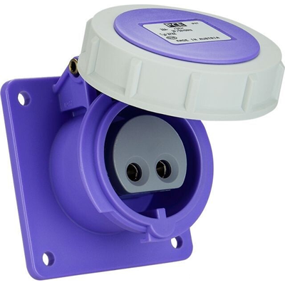 Straight panel socket 32A 2P 24V 50/60Hz IP66/67 (54X60 flange, 44X44 hole spacing), nickel-plated contacts