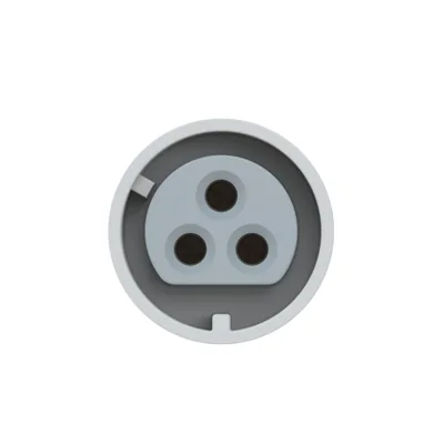Straight panel socket 32A 2P+E 24/42V DC 10h IP66/67 (54X60 flange, 44X44 hole spacing), nickel-plated contacts