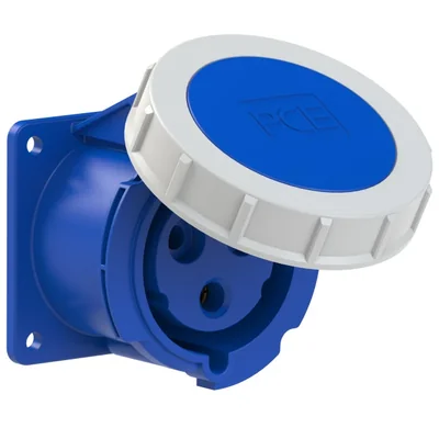 Straight panel socket 32A 2P+Z 230V 50/60Hz 6h IP67, flange 75X75, screw spacing 60X60