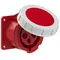 Straight panel socket 32A 3P+E 230V 50/60Hz 6h IP67, flange 75X75, screw spacing 60X60, nickel-plated contacts