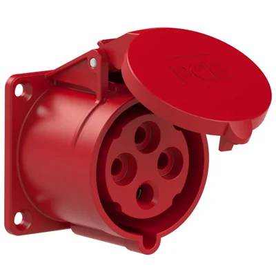 Straight panel socket 32A 3P+E 400V 50/60Hz 6h IP44, flange 70X70, bolt spacing 56X56