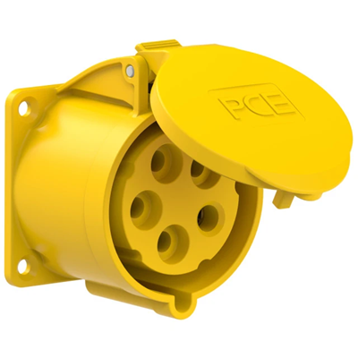 Straight panel socket 32A 3P+Z+N 110V 50/60Hz 4h IP44, flange 70X70, bolt spacing 56X56