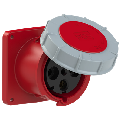 Straight panel socket IP67 125A 400V 3P+E 120x120mm