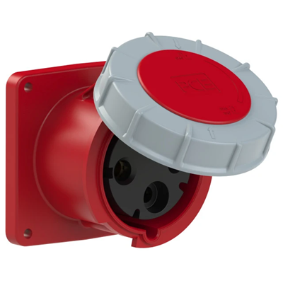 Straight panel socket POWER TWIST 125A 2P+E 400V 50/60Hz 9h IP66/67, flange 120X120, bolt spacing 100X100