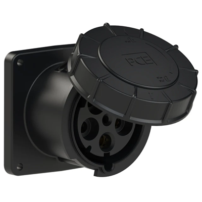 Straight panel socket POWER TWIST 125A 3P+Z+N 400V 50/60Hz 6h IP66/67, flange 120X120, bolt spacing 100X100, MIDNIGHT series