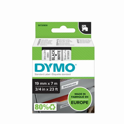 Стрічка DYMO D1 19мм х 7м білий / чорний принт 45803