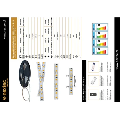 Striscia LED NEXTEC EX / 12V / 2835 / 9,6W / 120 LED / IP20 / 5100K +/-250K / 90lm/W / RA>90 / 25m / 8mm