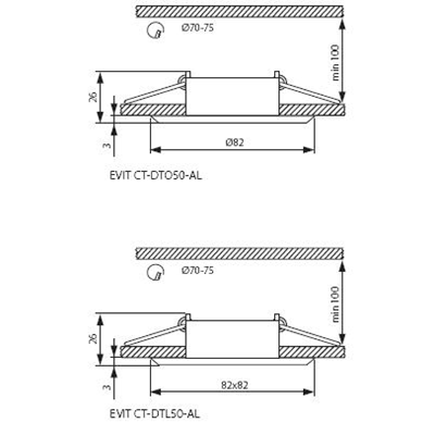 Stropní bodové svítidlo EVIT CT-DTO50 ALUMINIUM