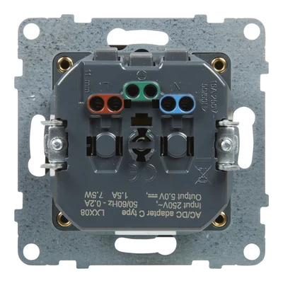 SUNO - Flat socket 2P+Z - 16 A - with USB Type-C - 1.5 A - automatic terminals - with shutter, Black