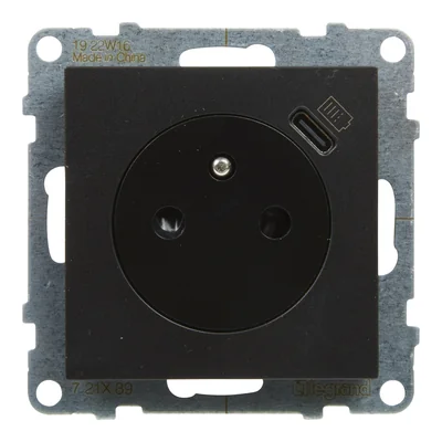 SUNO - Plochá zásuvka 2P+Z - 16 A - s USB typu C - 1,5 A - automatické svorky - s krytkou, Černá