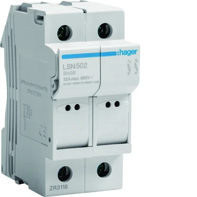 Support de fusible modulaire 2P cylindrique L38 10x38mm, 32A 690VCA
